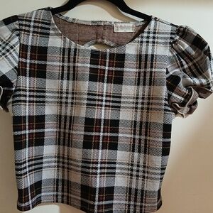 Altar'd State Plaid Crop Top - Puff Sleeves & Open Back